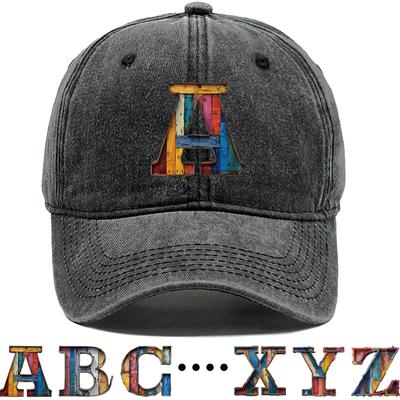 3D Artwork Alphabet A-Z Print Unisex Snapback Baseball Hat Washed Cotton Non-Stretch Fabric Baseball Cap Adjustable Sun Hat