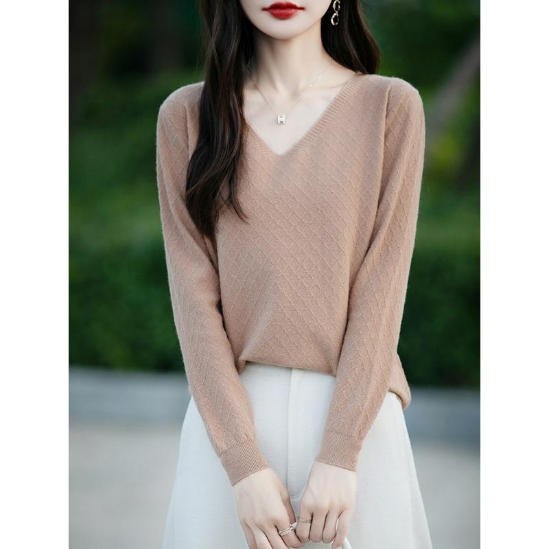 

Осень новый женский вязаный свитер Энди флисовый свитер женский V-образный вырез длинный рукав базовый призматический свитер женский батч S