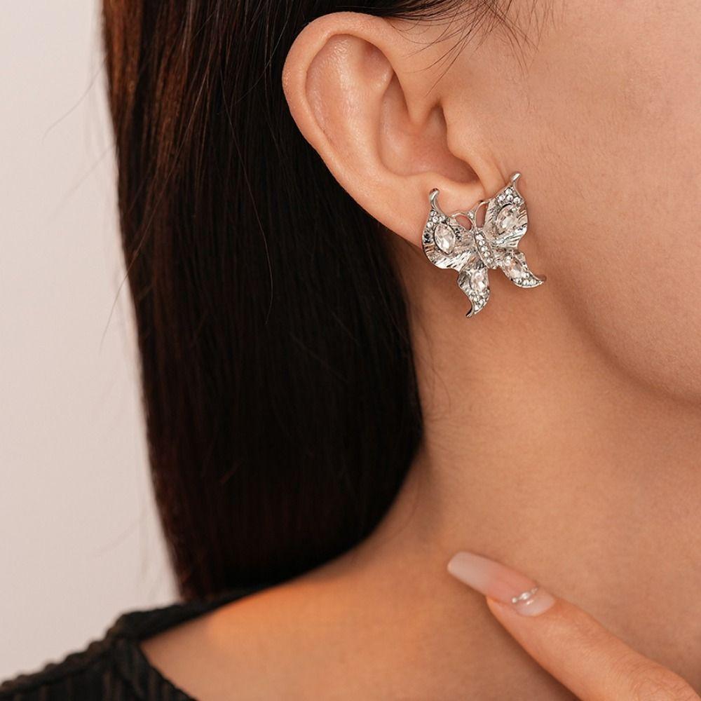 Rhinestone Butterfly Earrings Sparkling Ear Studs Creative Women Jewelry Accessory  Wedding