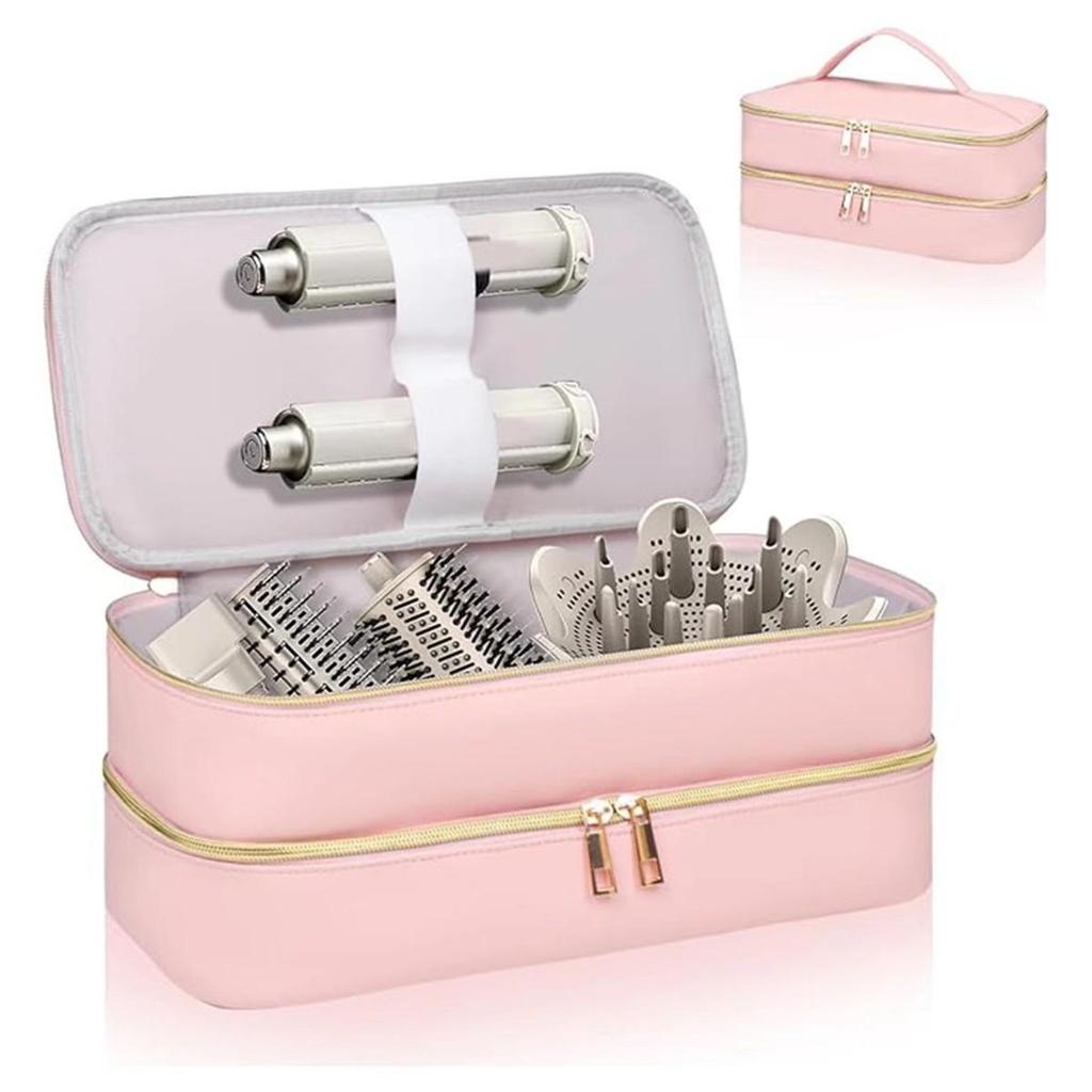 PU Double Layer Hair Dryer & Curling Iron Storage Bag - Large Capacity, Portable, Multi-functional Makeup Handbag with a High-end Feel.