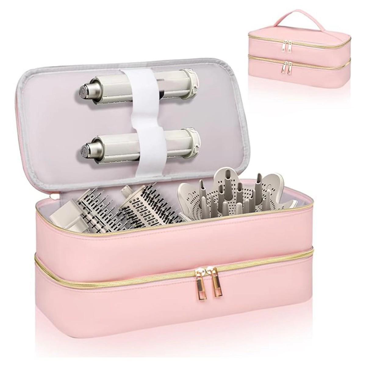 

PU Double Layer Hair Dryer & Curling Iron Storage Bag - Large Capacity, Portable, Multi-functional Makeup Handbag with a High-end Feel. рожевий