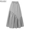 ZANZEA Women Casual Elastic Waist Loose Grid Print Skirts