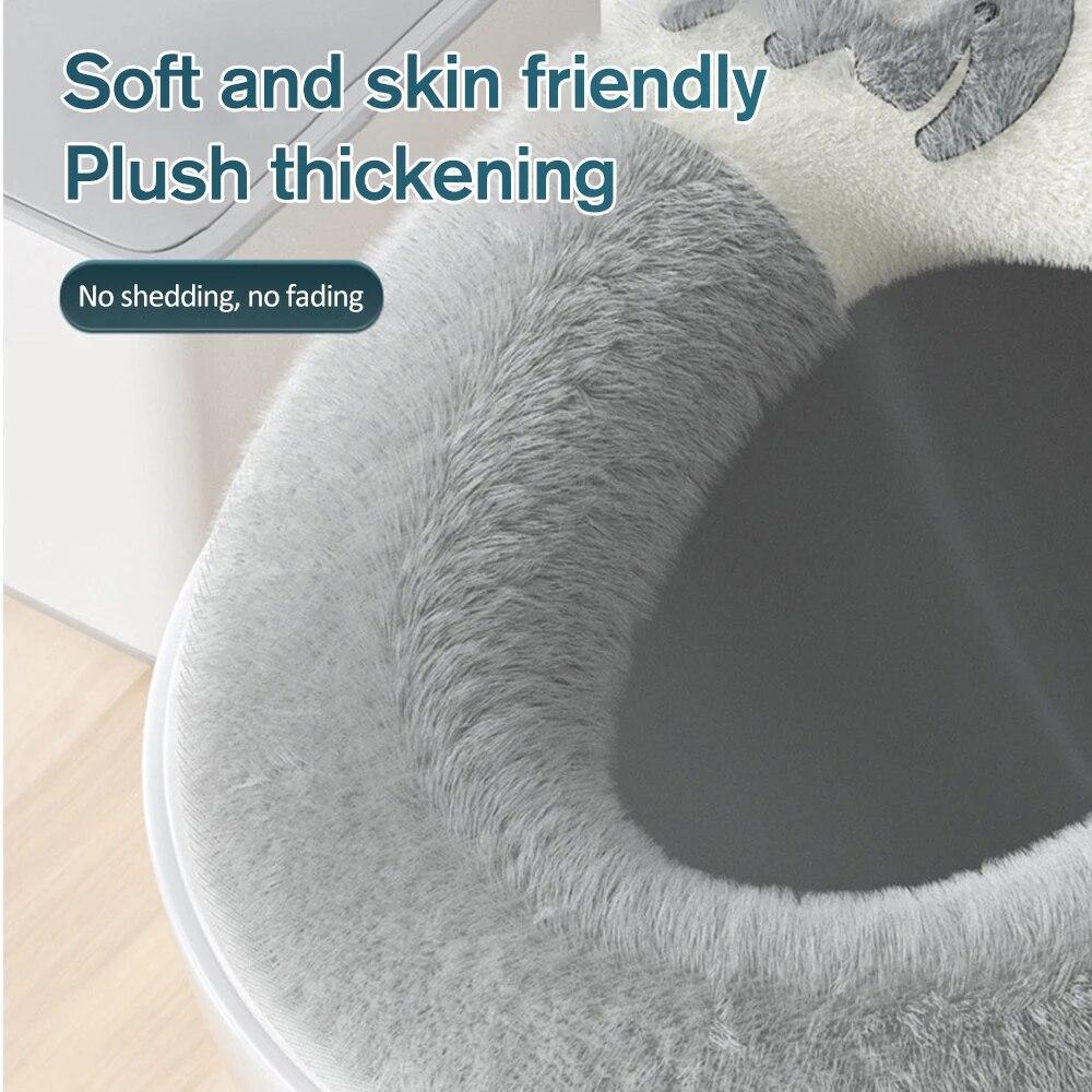 Universal Soft Toilet Seat Cover Mat With Toilet Lid Lifter Thicker Warmer Washable Toilet Seat Cover Bathroom Accessories