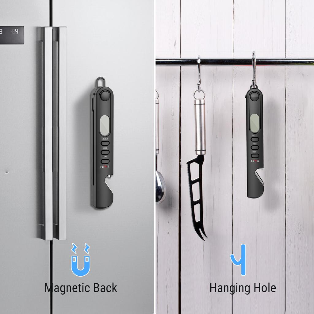 Thermopro Famili Digitales Fleischthermometer mit Hintergrundbeleuchtung, 3-in-1 Küchenthermometer mit Taschenlampe und Flaschenöffner für Grillöfen
