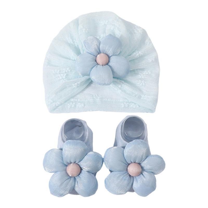 Baby Turban Hat Soft Stretchy Flower Headwear for Infant Stylish Bonnet Caps with Matching Socks Clothing Accessory