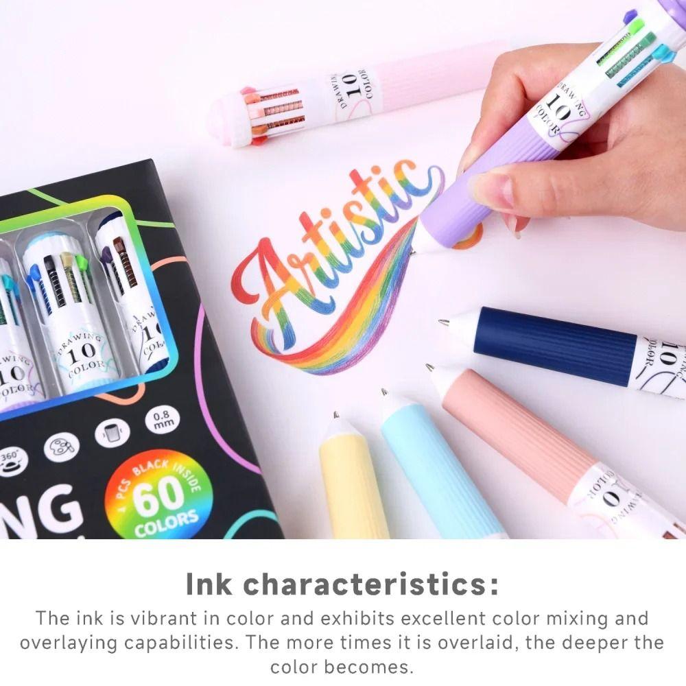 6Pcs/Set Multi-Function Colored Pens 60 Colors Multicolor Pens  for Painting Study Marking