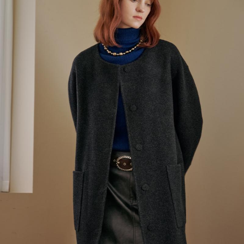 Maxza Single Breasted Collarless Handmade Wool Coat Cd11hc001nh