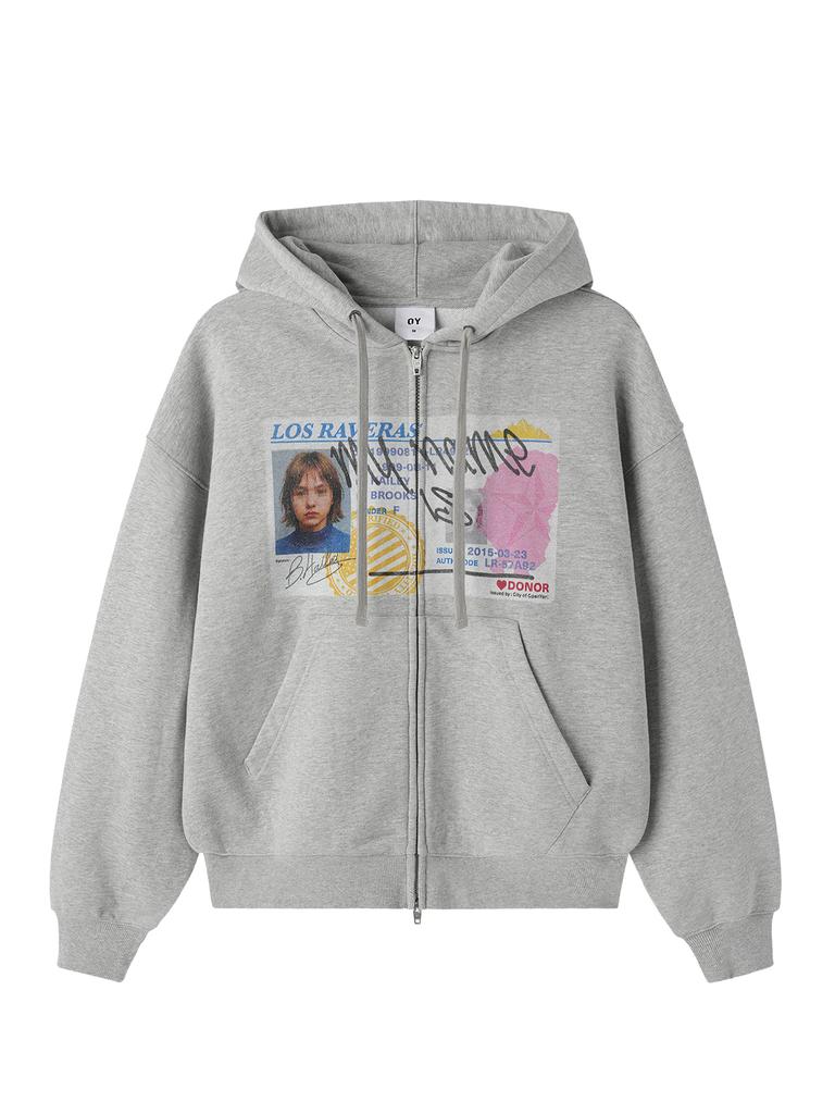 Openyard(Oy) Fake License Hoodie Zip Up - Melange