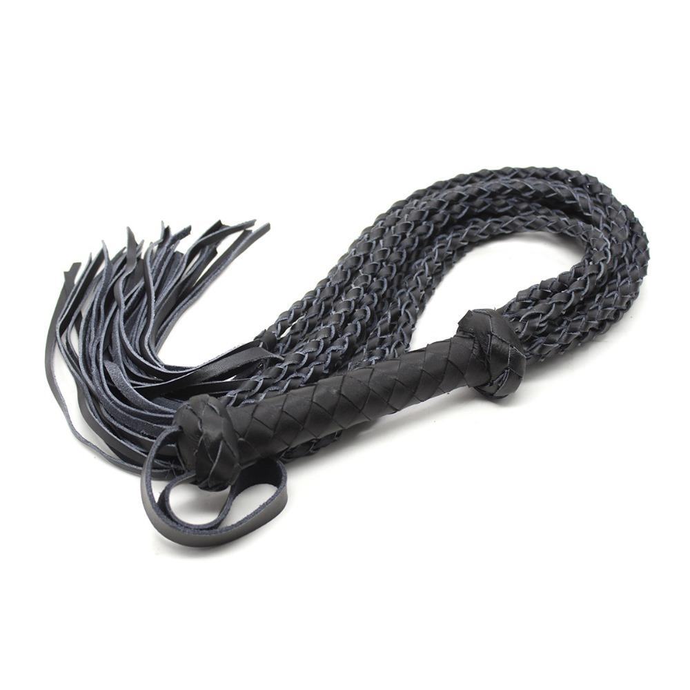 Genuine Leather Braided Flogger Black Sex Whip  Spanking Fetish Floggers