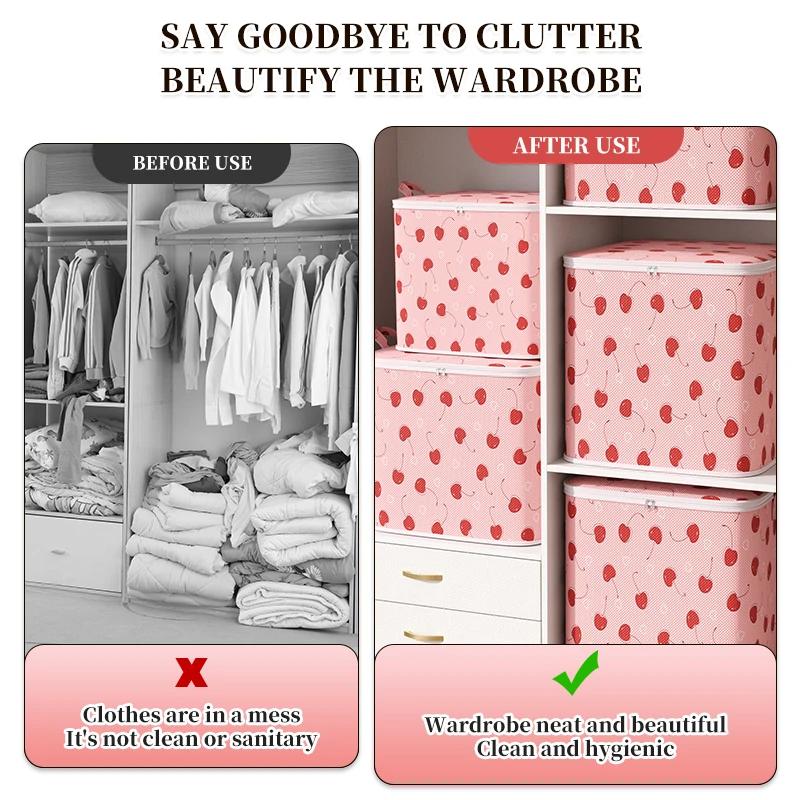 2pc Household Large Capacity Clothing Storage Bag Non-woven Material Wardrobe Organizer Quilt Storage Bag Clothing Storage Bag