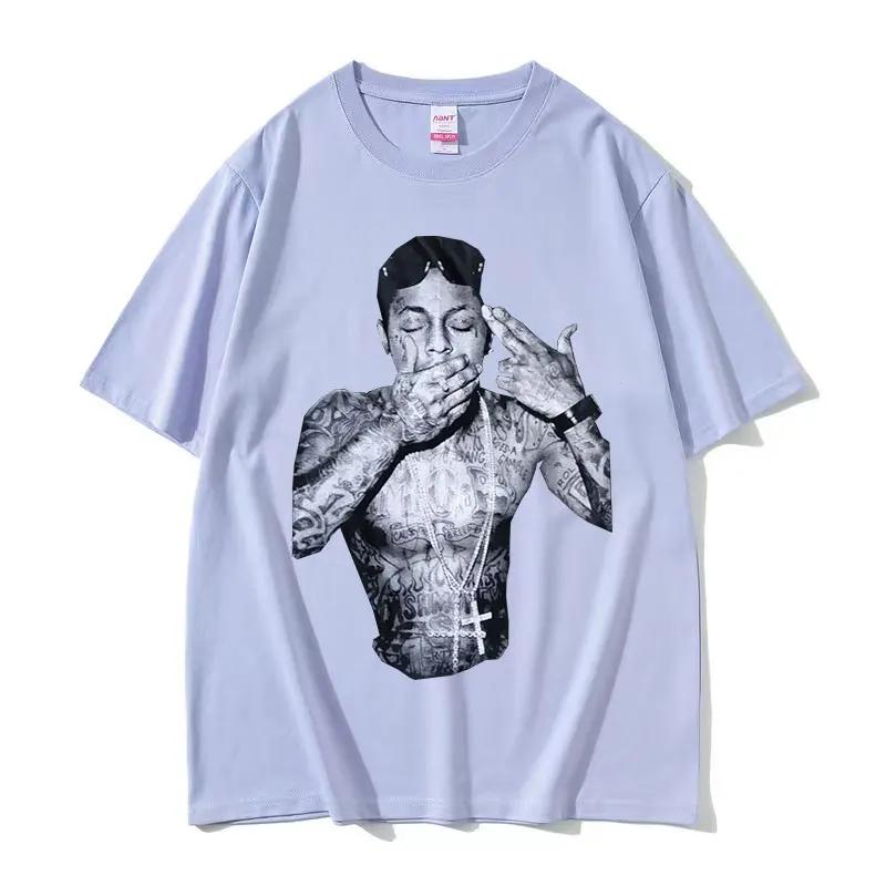Custom Shirt Rapper Lil Wayne Print Graphic T Shirt Unisexs Cool Hip Hop Gothic Clothing Tshirts Y2k Unisex Retro Oversized Cotton T