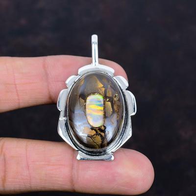 Opale etiope in opale boulder ciondolo in argento sterling 925 gioielli delicati ciondolo gemma ciondolo fatto a mano gioielli in argento per regali