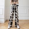 Women's 2026 Summer Ink Painting Wide-Leg High-Waisted Checkered Ice Silk Pants
