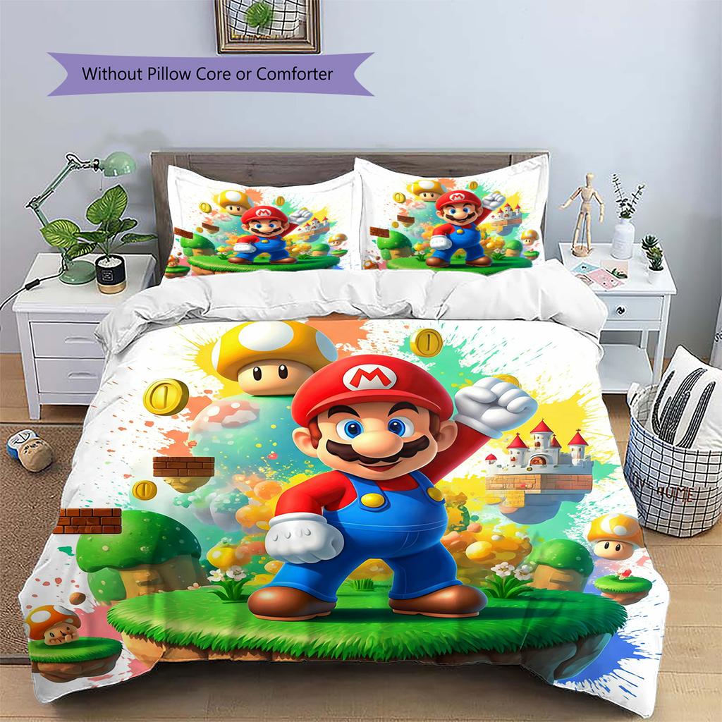 Mario Colorful Kaleidoscope Duvet Cover & Pillowcases, Mario Fan Bedding, Ideal Gift.chl