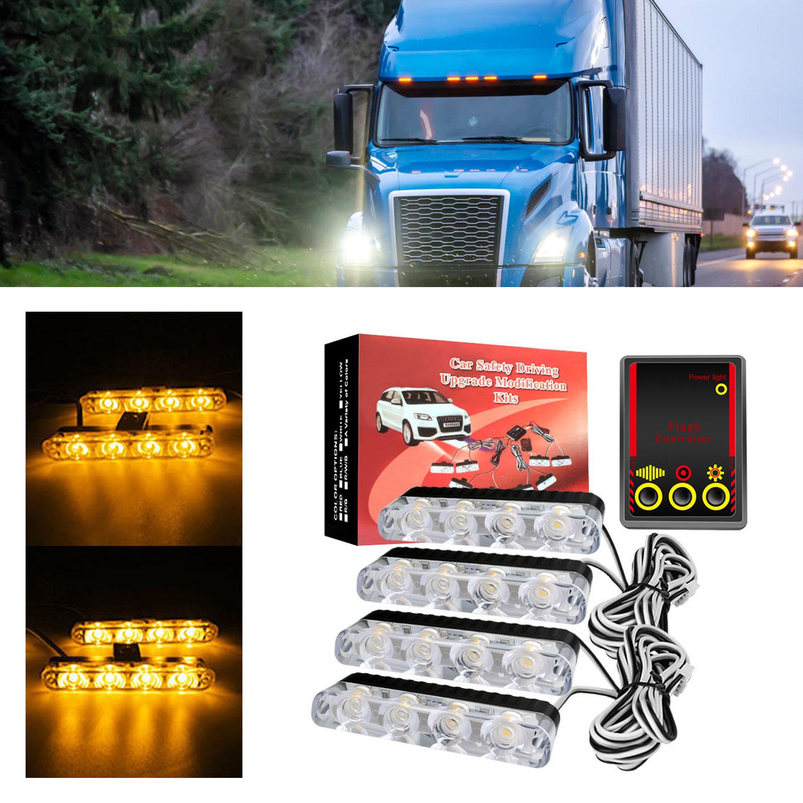 

4*4 светодиодные фонари, автомобильные стробоскопы, полицейские фонари, гриль, сигнальная лампа, 12 В, фонарик для мотоциклов, фонарик для автомобиля Yellow white