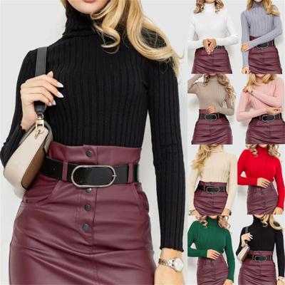 Women's Fashion Casual Solid Color Sweater Long Sleeve Slim Sweater Pullover Top