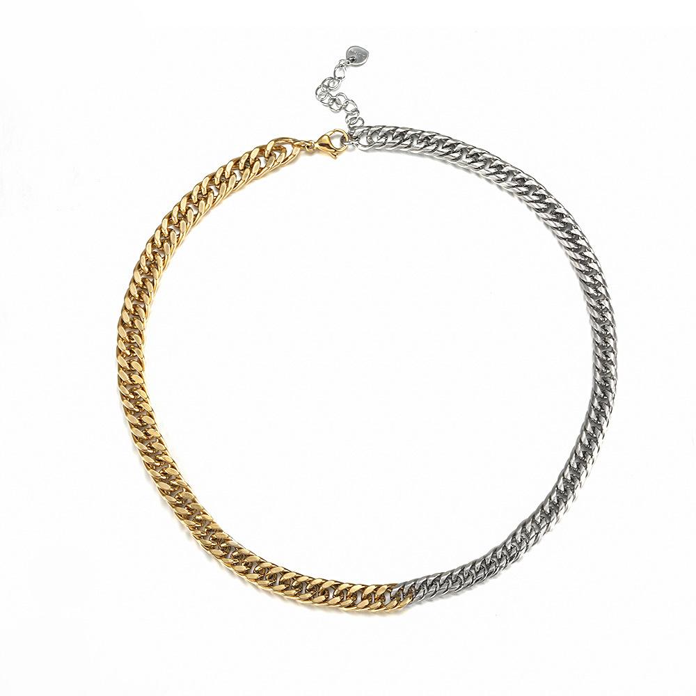 Meier Punk style titanium steel necklace - trendy color block cuban stainless steel choker