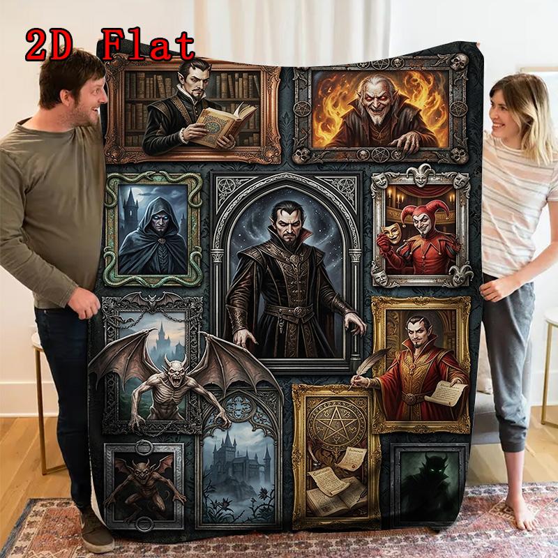 Vampire Portraits Symbols 2D Flat Pattern Flannel Blanket, High Quality All Seasons, Home Decor, Warmth and Comfort, Perfect for Christmas Gifts.