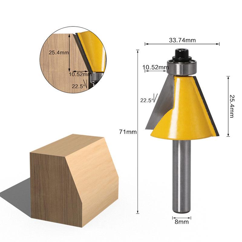 1/3pc 8MM Shank Chamfer Router Bit 15 22.5 30 Degree Milling Cutter for Wood Machine