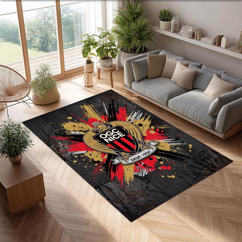 OGC Nice FC Soccer Football Pattern Soft Area Rug Non Slip Indoor Floor Carpet Sports Decor Mat for Bedroom