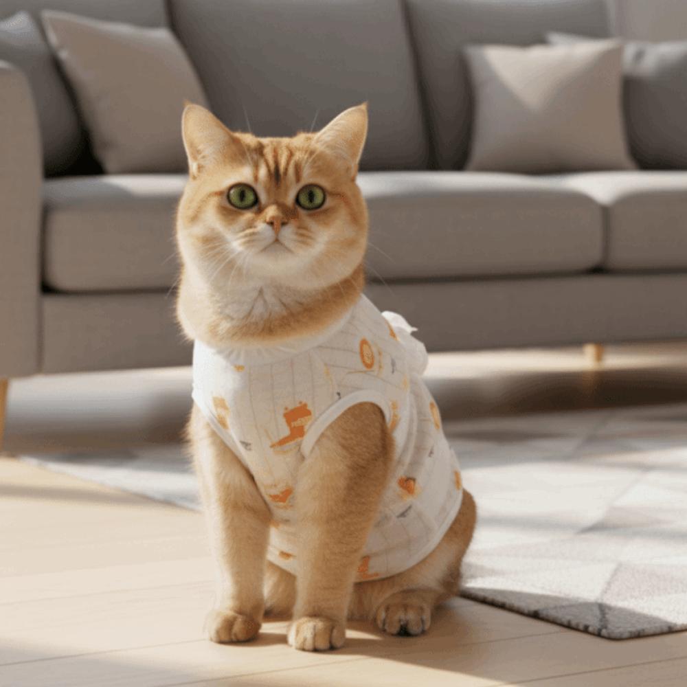 Animal Print Cat Weaning Suit Breathable Strap Up Style Pet Sterilization Suit Adjustable Pet Anti-Lick Suit Wound Protection