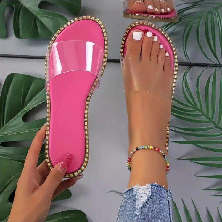 Plus Size Women's Summer 2024 PVC Strap Flat Sandals - Lightweight, Cross-Border Style