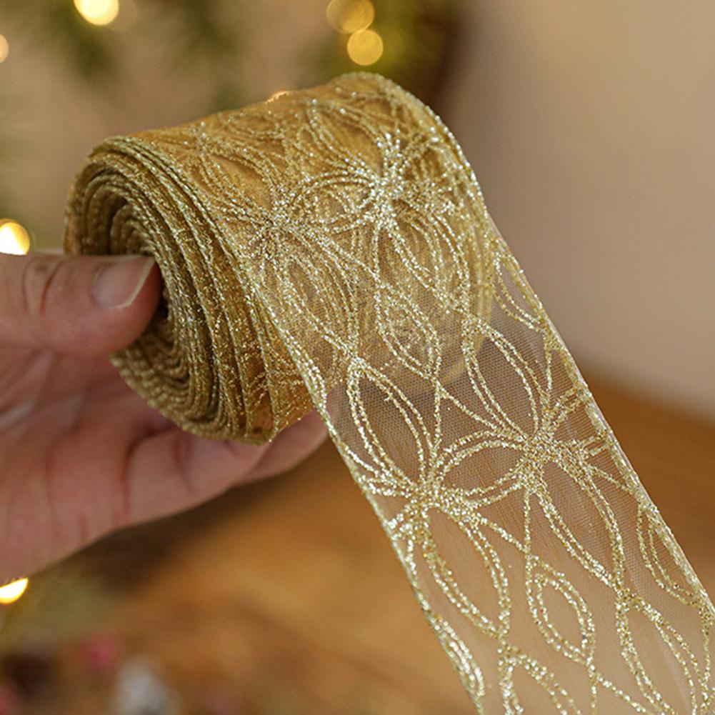 1pcs Christmas Decorations Ribbon Polyester Glitter Wired Ribbon 2.5 Inches Wide 2m Length Wedding Party Decorations