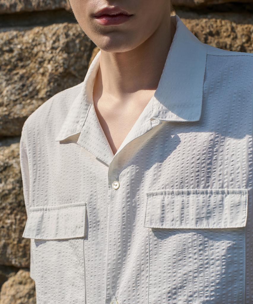 TRIP LE SENS Double Pocket Striped Half Shirt_White