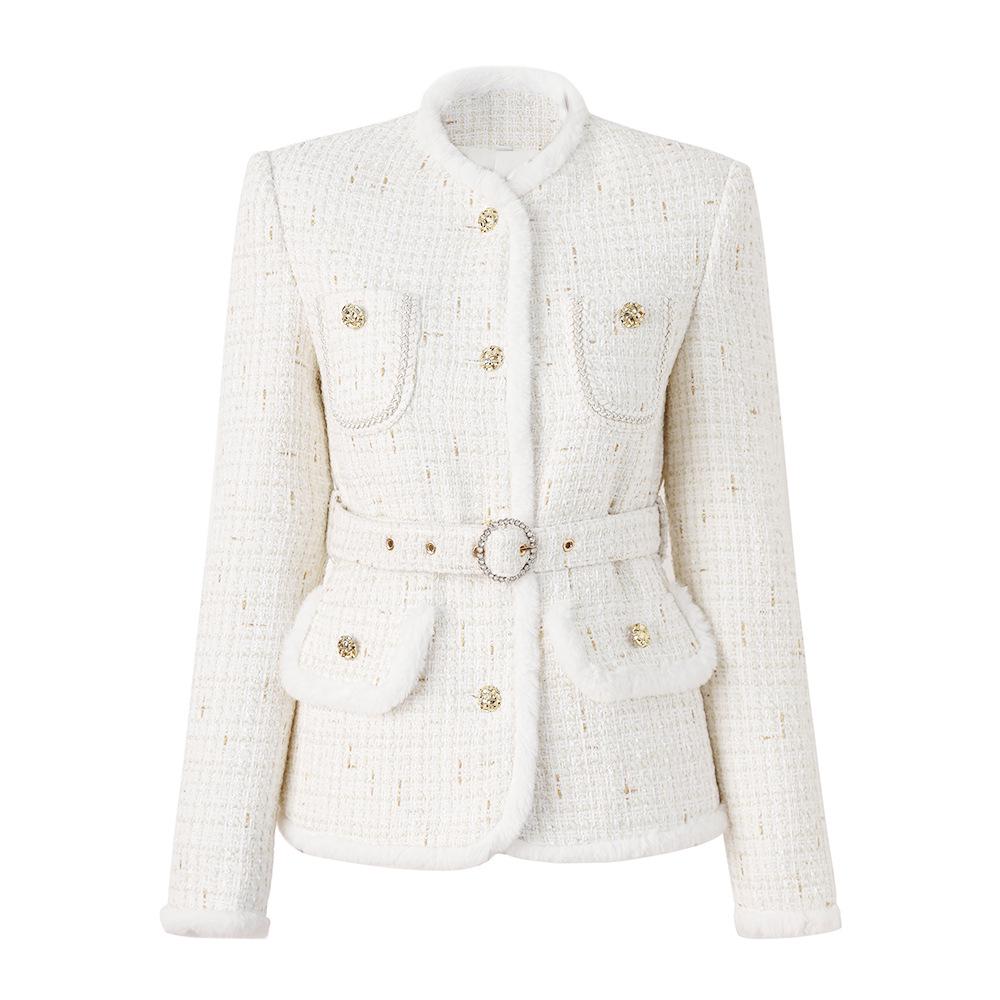 In-Stock Autumn/Winter White Wool Blend Patchwork