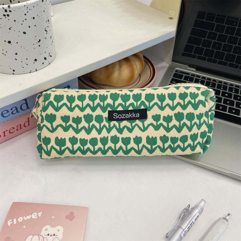 Large Capacity Retro Floral Pencil Bag - Student & Makeup Organizer