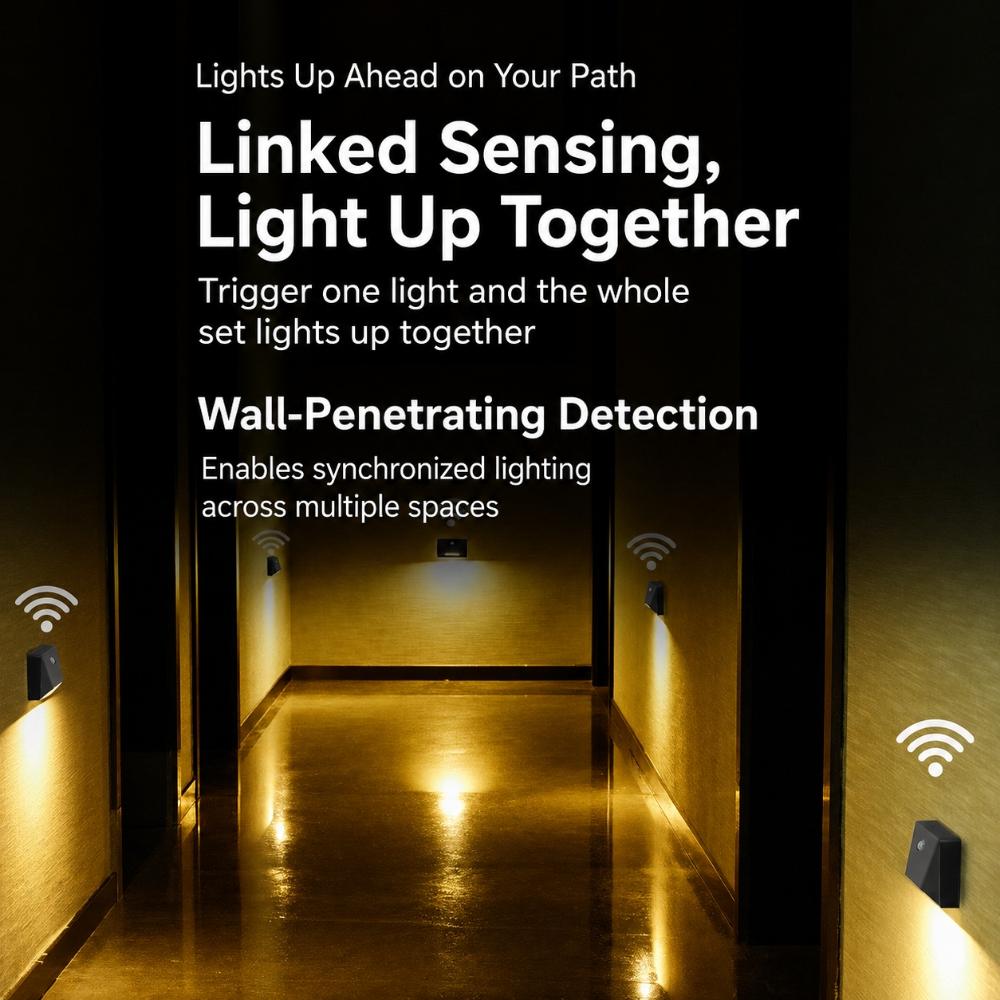 Rechargeable Motion Sensor Night Light with Linked Multi-Light Activation, 3000K Warm Light, Magnetic Mount for Hallway and Stairs