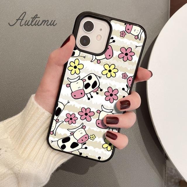 Animal Cute Cartoon Cow Phone Case for iPhone 11 12 13 14 Pro Max Mini X XR XS SE 2020 6S 7 8 Plus Samsung Galaxy S21 S22 Cover