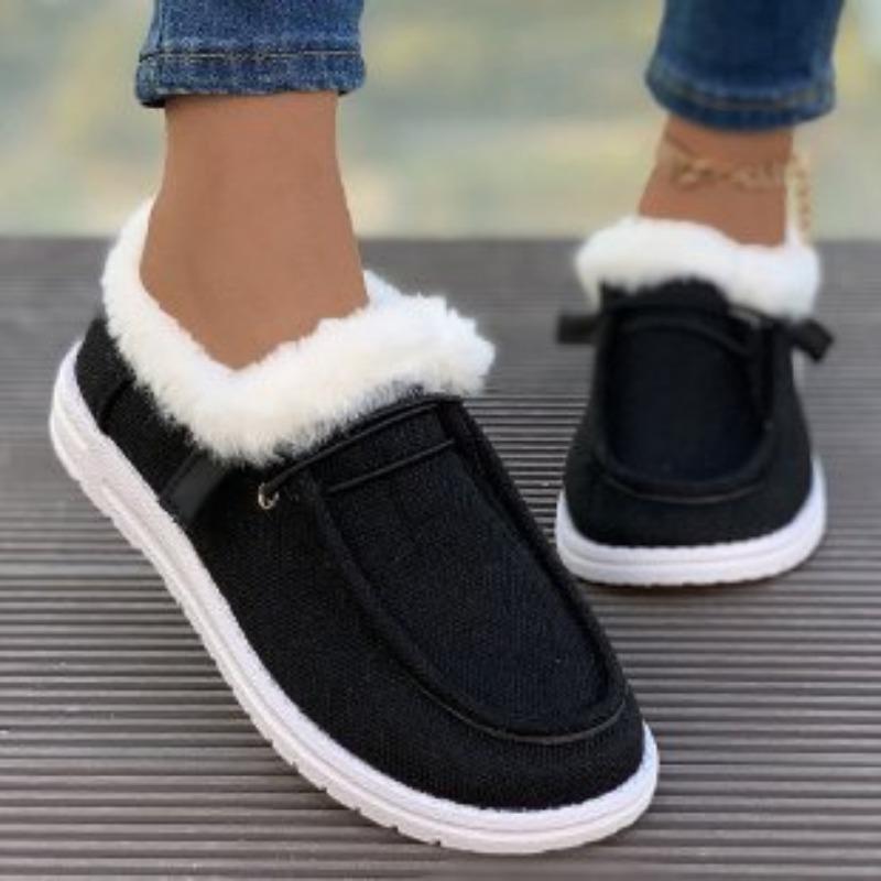 Winter new large size velvet warm women's shoes flat bottom round head one pedal casual shoes women