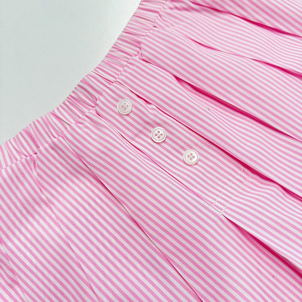Striped Long Sleeve Shirt Women's Tennis Set Fashion Casual Elastic Waist Pleated Skirt Two-Piece Set