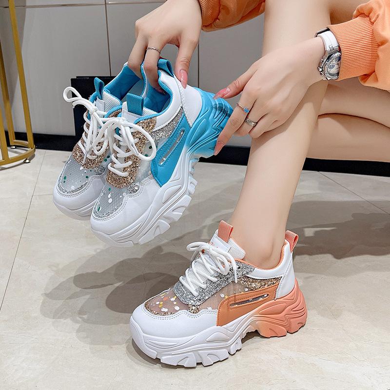 New board shoes summer season casual thick-soled wear-resistant mesh color matching student dad shoes college style