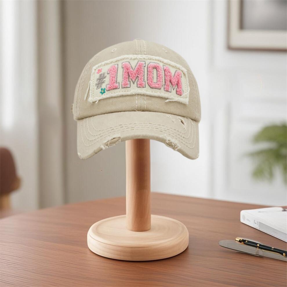 (L, Khaki) Women Mother's Day Sun Hat Breathable Sun Protection Letter Embroidery Baseball Hat Holiday Outdoor Travel Cap