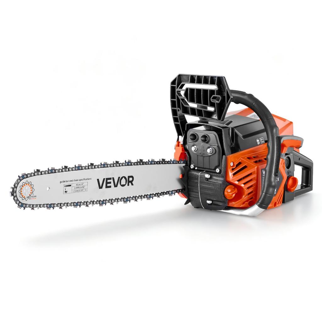 VEVOR Gas Powered Chainsaw 457.2 mm 52CC 2kW 2 Stroke Engine Gas Chainsaw, for Wood Cutting, Tree Trimming & Land Clearing, Throttle-Synced Choke
