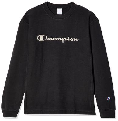 Champion Long Sleeve Black Sulfide Reverse Script Logo Size Men's T-Shirt, 9.4oz, 100% Cotton, Yarn, Weave® Embroidery, Off-Black, M, C3-Q417