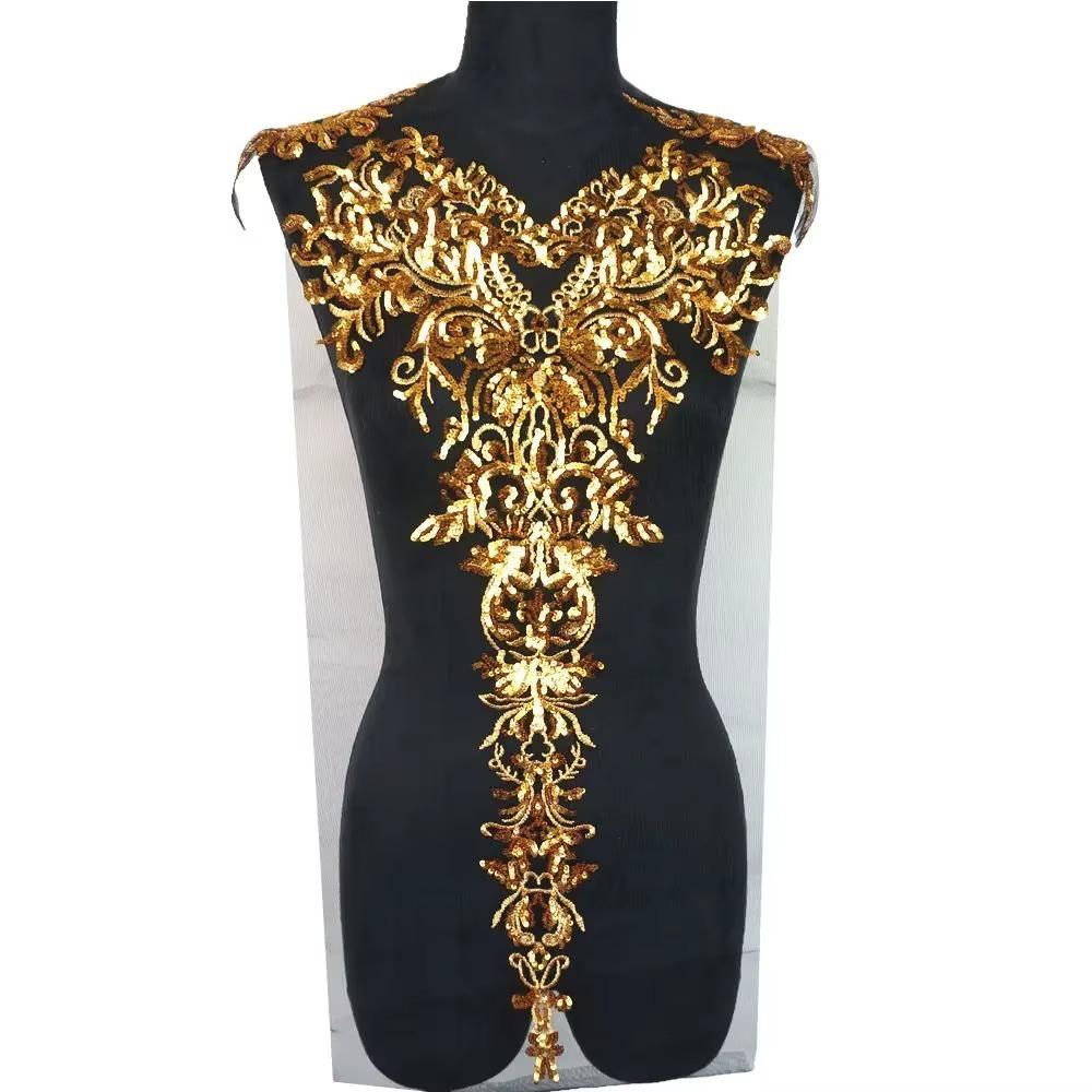 Appliques Red Blue Black Gold Sequined Appliques Mesh Epaulette Sequin Patches Embroidery Lace Appliques Wedding