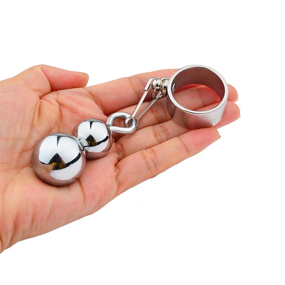Metal Penis Ring Cock Ring with Steel Balls Penis Weight Trainer Sex Toys for Men Stretching Erection Cock Sexual Stimulation