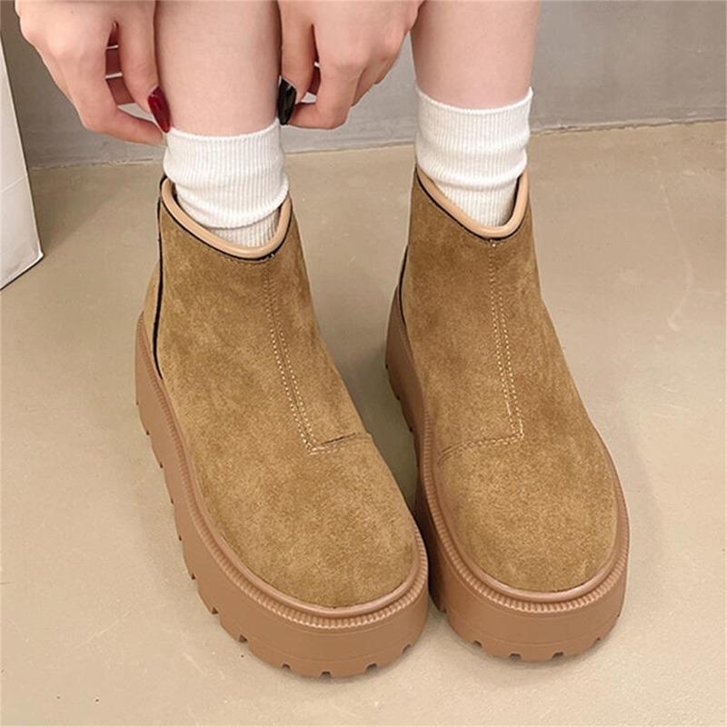 Winter Frosted Soft Leather Muffin Thick-soled Small Short Boots Children's Fleece Snow Boots Rear Zipper Martin Boots