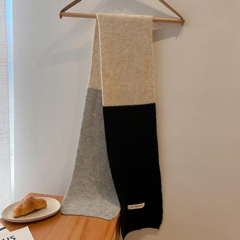 Color Matching Knitted Wool Scarf Women's Dual-Purpose Thick Warm Scarf