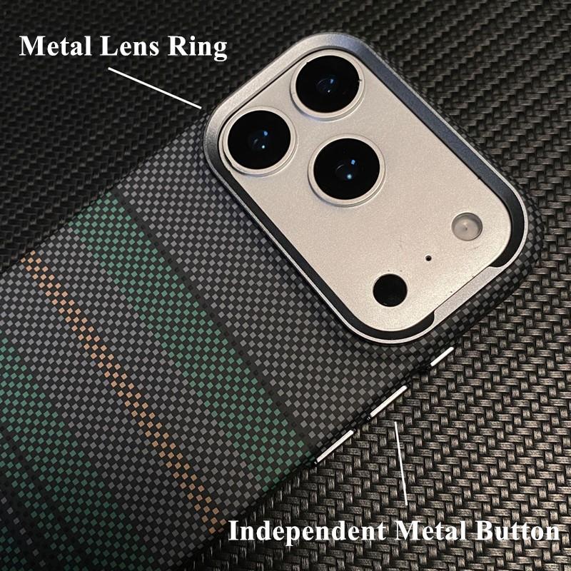 Orange Carbon Fiber Leather Strong Magnetic Case For iPhone 14 15 16 17 Pro Max Air Metal Buttons Camera Protection Hard Cover