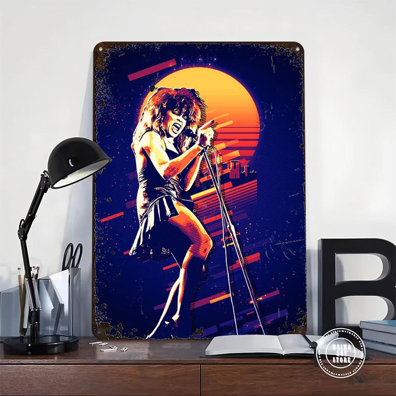 Tina Turner Retro Pop Art Kovový plakát Personalizované nástěnné umění Retro Vintage plechové cedule pro pánský doupě Herní dekorace Místnost Domov