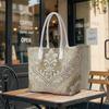 Vintage Damask Print Tote Bag Elegant Portable Daily Top Handle Shoulder Bag