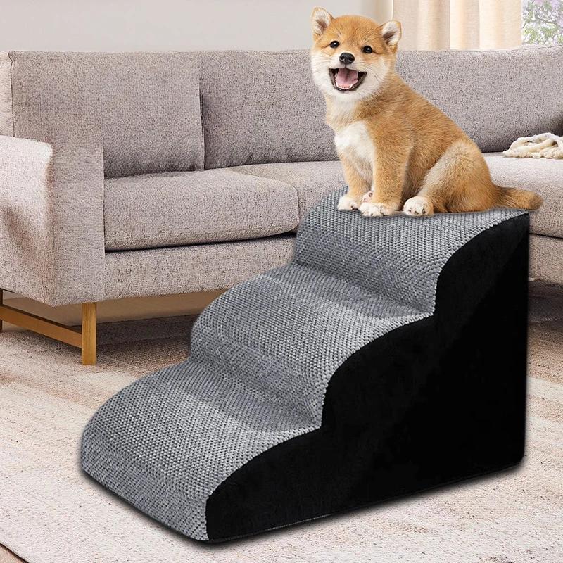 Pet Safety Ramp with 1-3 Steps for Dogs Cats and Teddy Bears Washable Dog Stairs for Sofa Bed Easy To Assemble Small Staircase