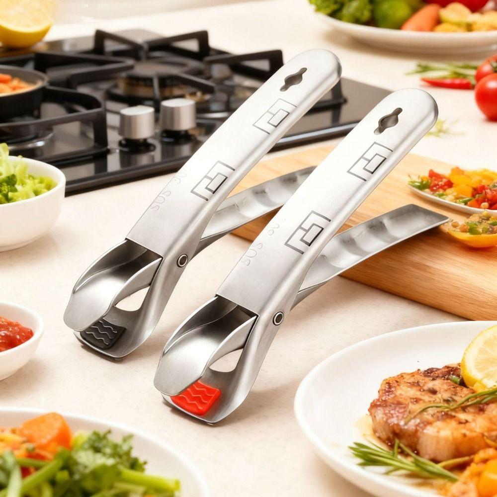Silicone Head Hot Dish Clip Non Slip Anti-Scald Clip 304 Stainless Steel Plate Gripper  Steamer