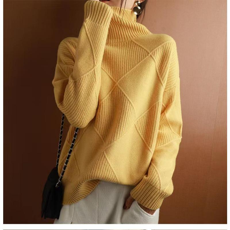 Women's Fashion Casual Fall Winter Solid Color Print Long Sleeve High Neck Sweaters