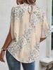 Women's Elegant Loose Short-Sleeve Printed Pullover Top with Round Neck Tie-Up Design