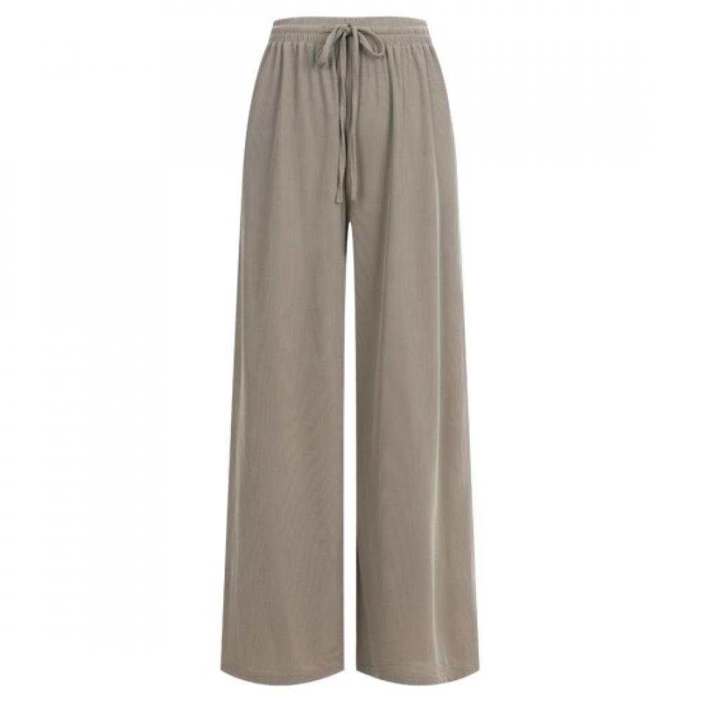 Shop Women Waistband Ribbed Cooling Wide Pants Khaki Brown Pic Wpt 20647